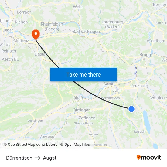 Dürrenäsch to Augst map