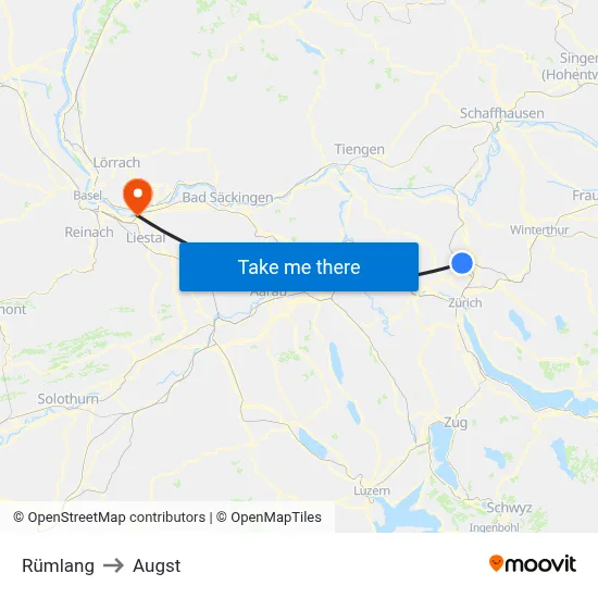Rümlang to Augst map