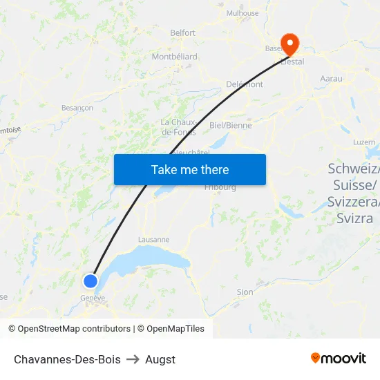 Chavannes-Des-Bois to Augst map