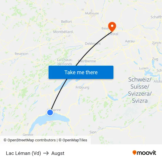 Lac Léman (Vd) to Augst map