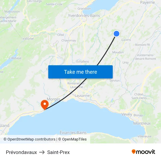 Prévondavaux to Saint-Prex map