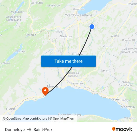 Donneloye to Saint-Prex map