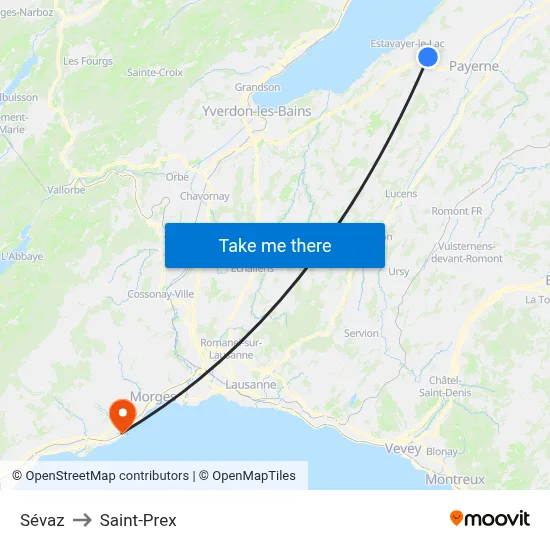 Sévaz to Saint-Prex map