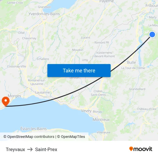 Treyvaux to Saint-Prex map
