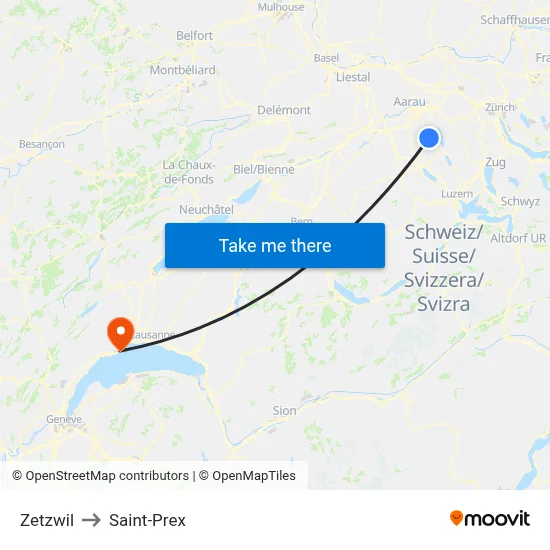 Zetzwil to Saint-Prex map
