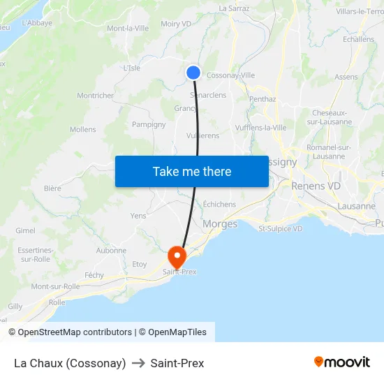 La Chaux (Cossonay) to Saint-Prex map