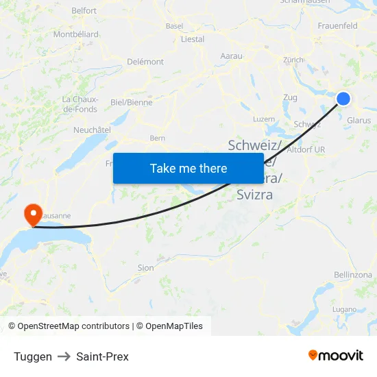 Tuggen to Saint-Prex map