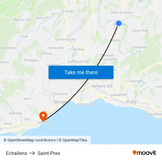 Echallens to Saint-Prex map
