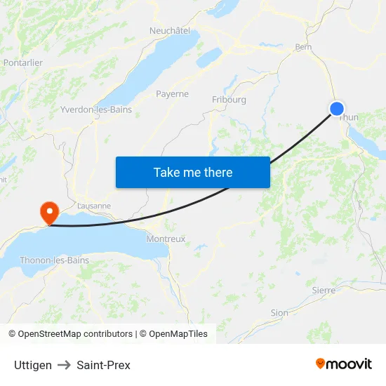 Uttigen to Saint-Prex map