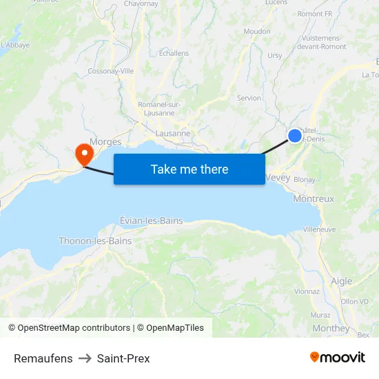Remaufens to Saint-Prex map