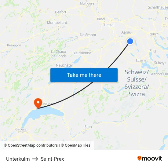 Unterkulm to Saint-Prex map