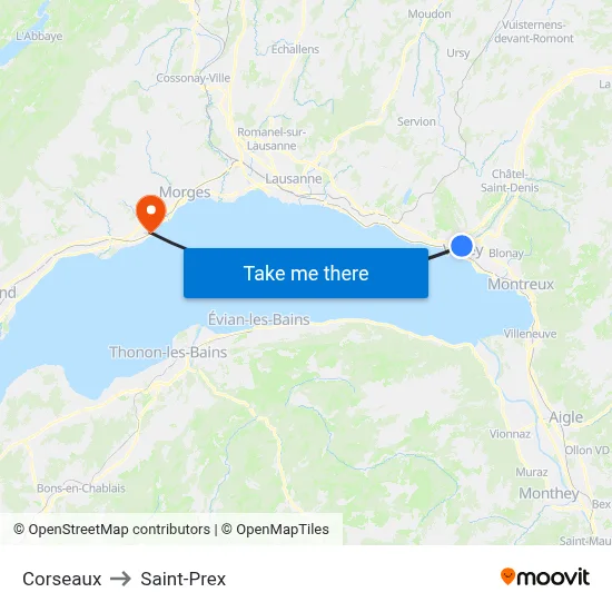Corseaux to Saint-Prex map