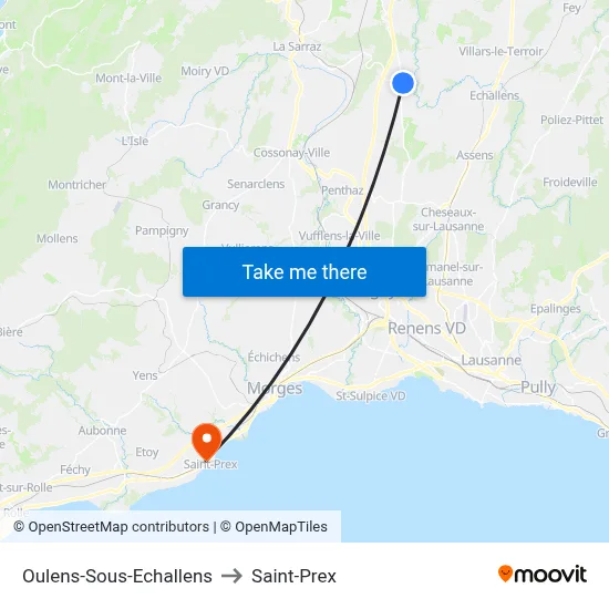 Oulens-Sous-Echallens to Saint-Prex map