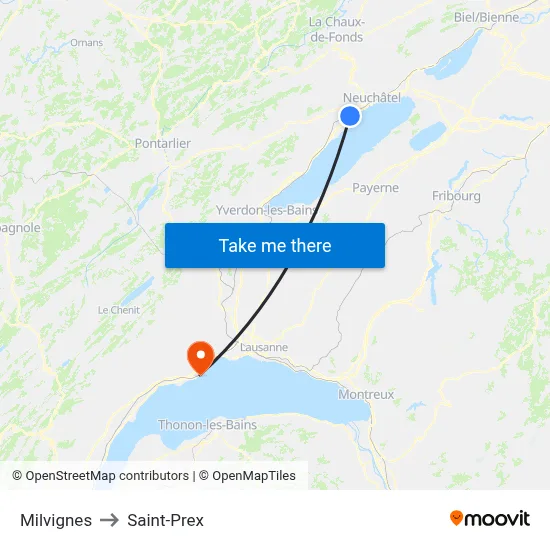 Milvignes to Saint-Prex map