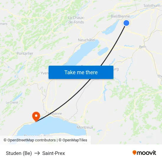 Studen (Be) to Saint-Prex map