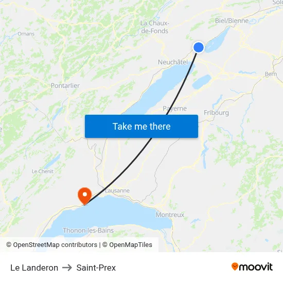 Le Landeron to Saint-Prex map