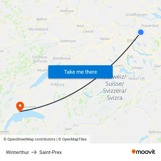 Winterthur to Saint-Prex map