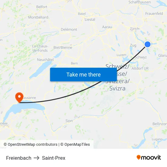 Freienbach to Saint-Prex map