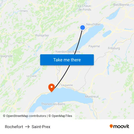 Rochefort to Saint-Prex map