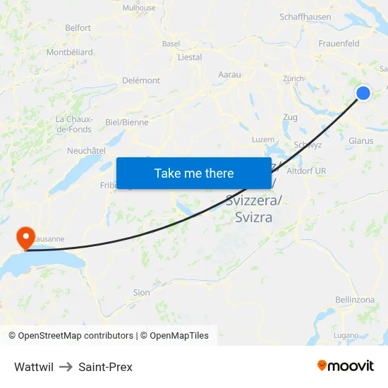 Wattwil to Saint-Prex map