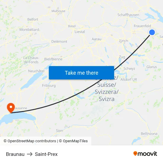 Braunau to Saint-Prex map