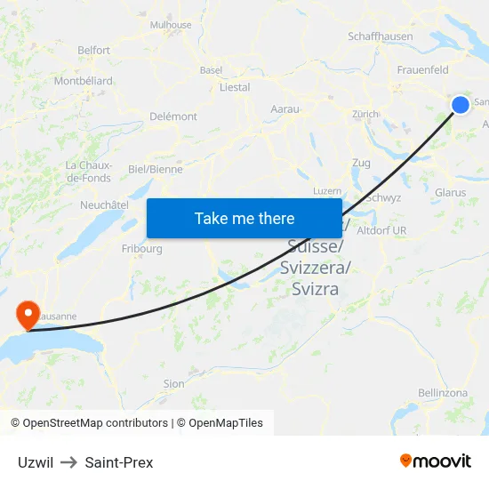 Uzwil to Saint-Prex map