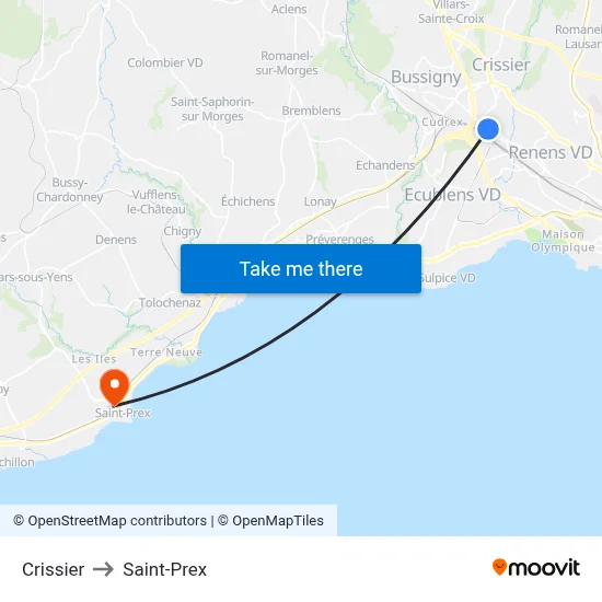 Crissier to Saint-Prex map