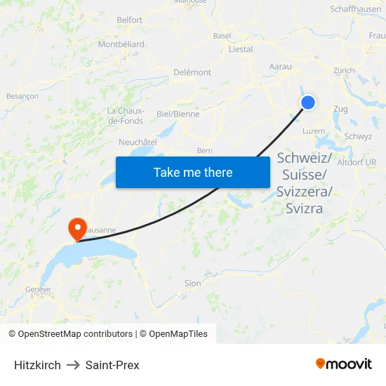 Hitzkirch to Saint-Prex map