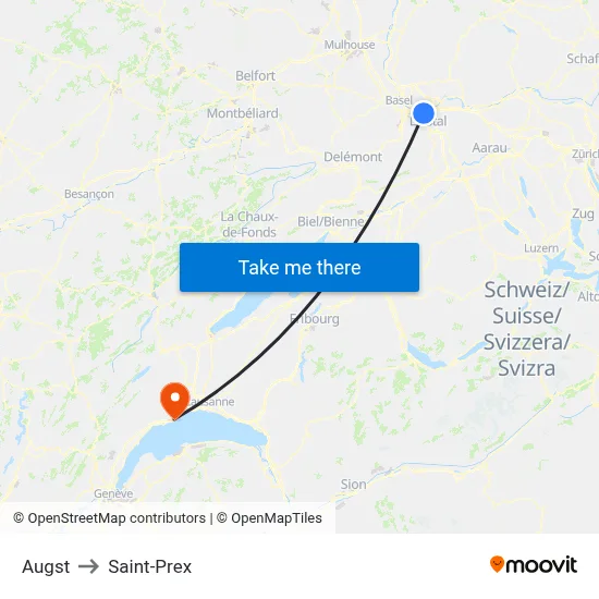 Augst to Saint-Prex map