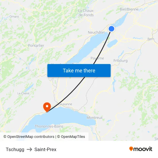 Tschugg to Saint-Prex map