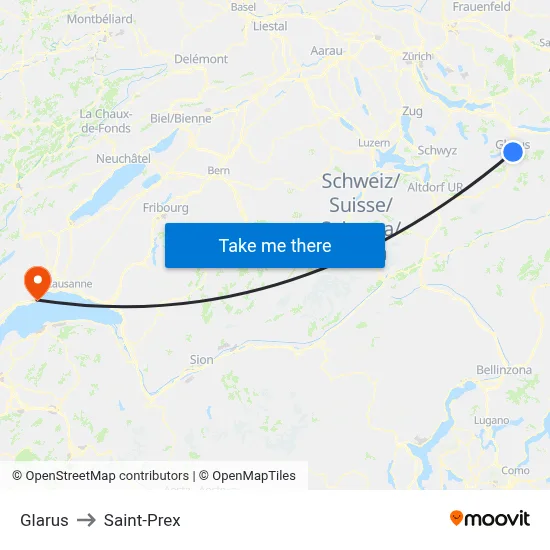 Glarus to Saint-Prex map