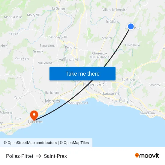 Poliez-Pittet to Saint-Prex map