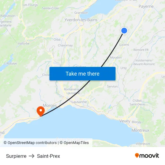 Surpierre to Saint-Prex map