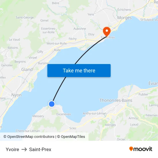 Yvoire to Saint-Prex map