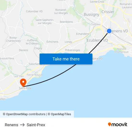 Renens to Saint-Prex map