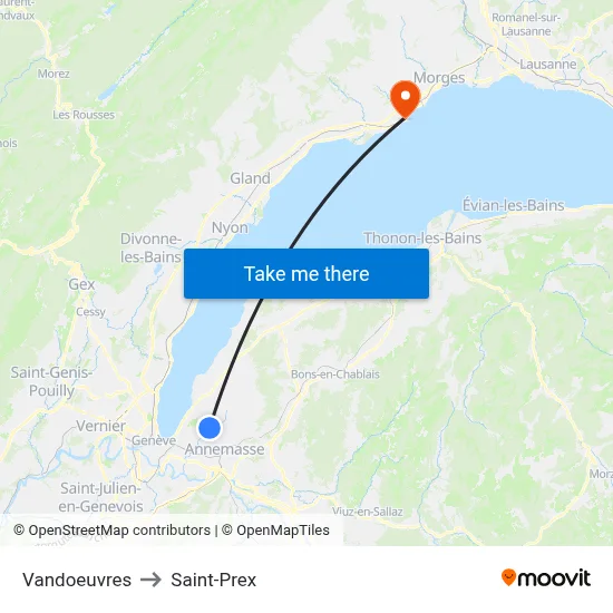Vandoeuvres to Saint-Prex map