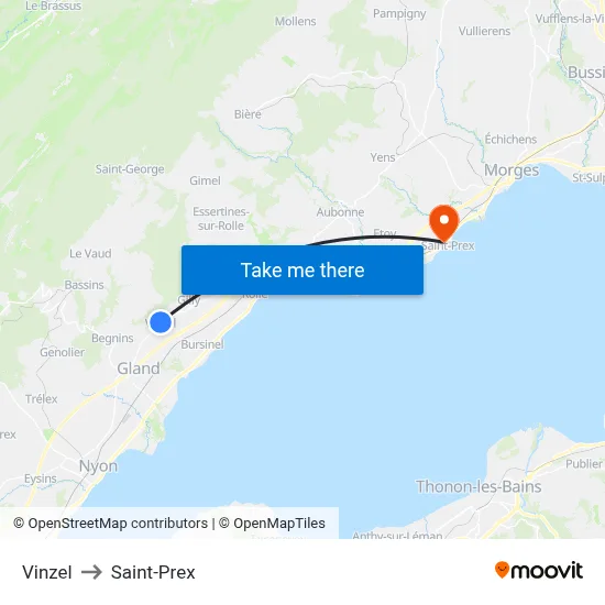 Vinzel to Saint-Prex map