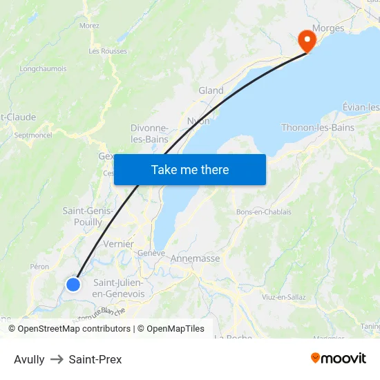 Avully to Saint-Prex map