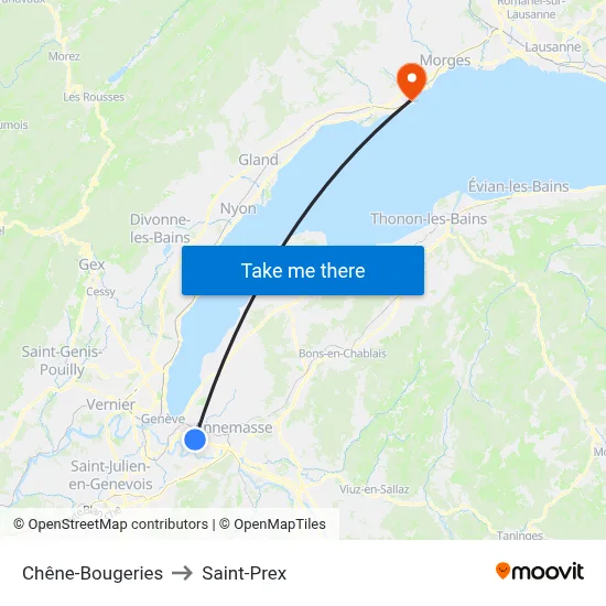 Chêne-Bougeries to Saint-Prex map