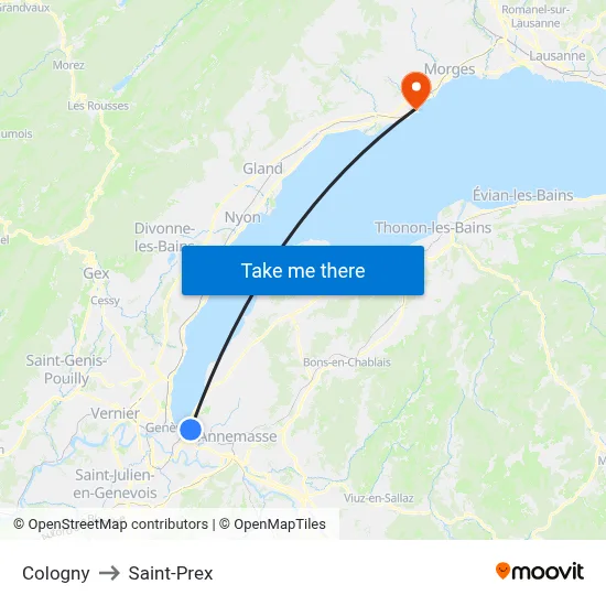 Cologny to Saint-Prex map