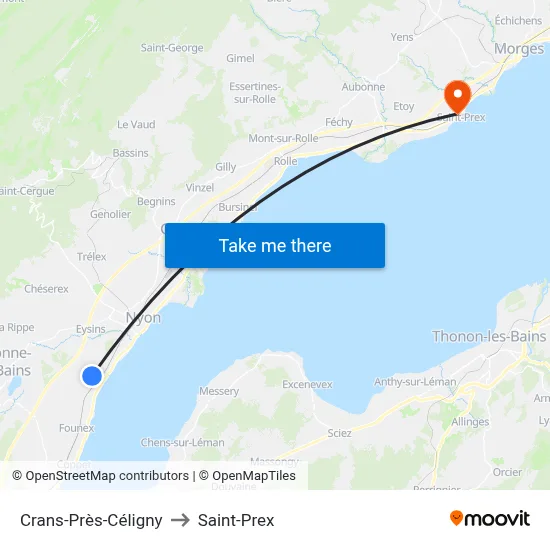 Crans-Près-Céligny to Saint-Prex map