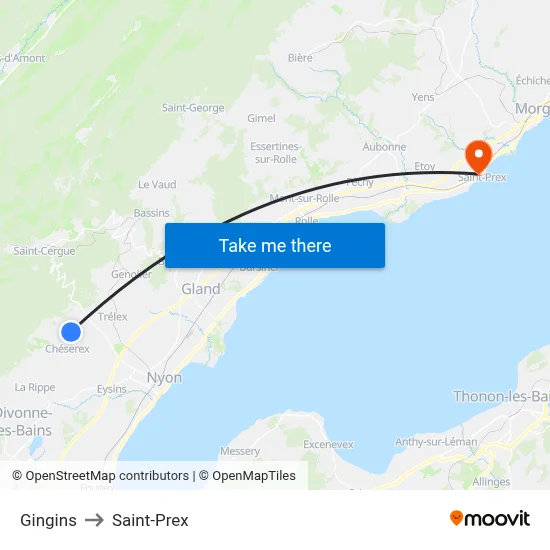 Gingins to Saint-Prex map
