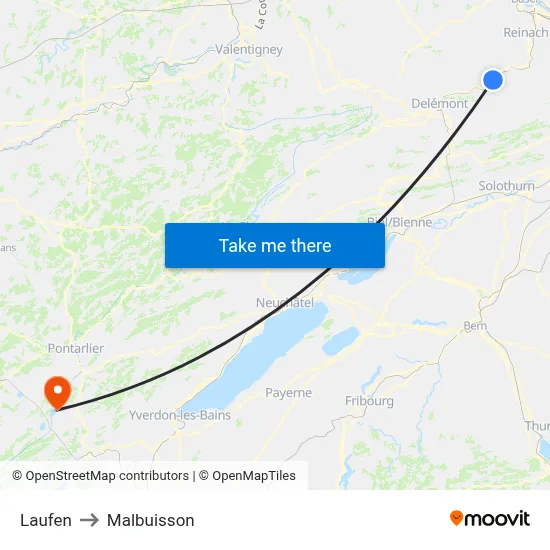 Laufen to Malbuisson map