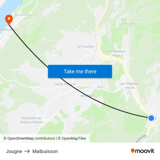 Jougne to Malbuisson map
