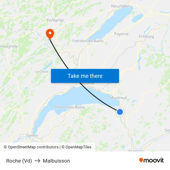 Roche (Vd) to Malbuisson map