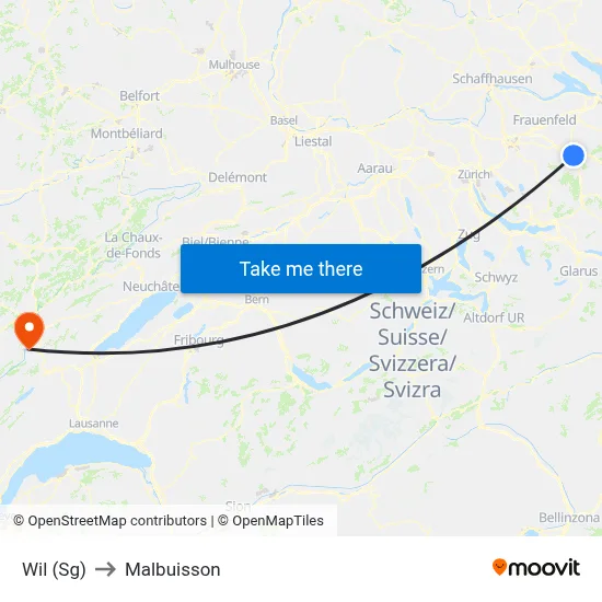 Wil (Sg) to Malbuisson map