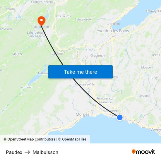 Paudex to Malbuisson map