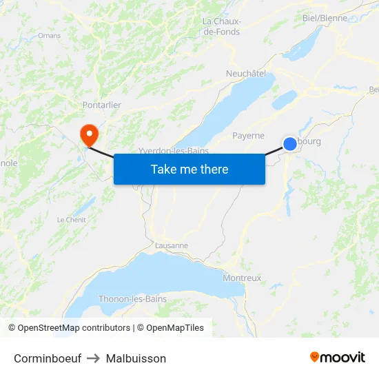 Corminboeuf to Malbuisson map