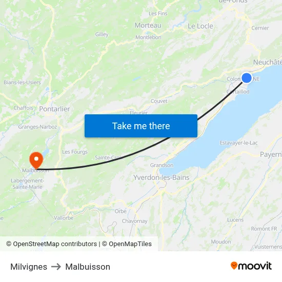 Milvignes to Malbuisson map