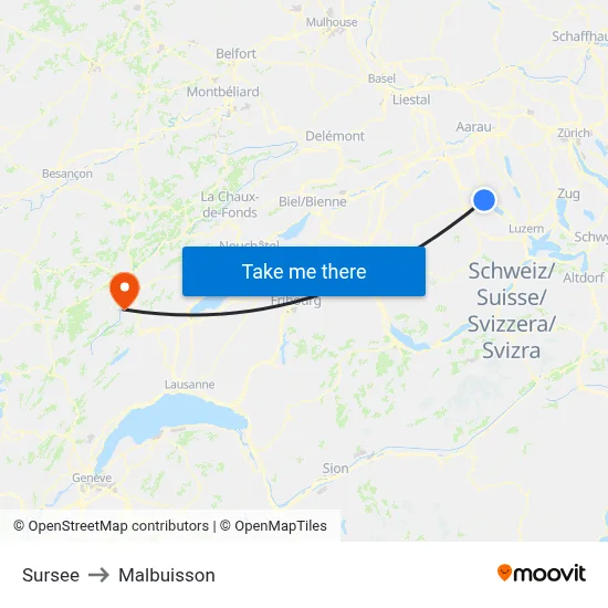 Sursee to Malbuisson map